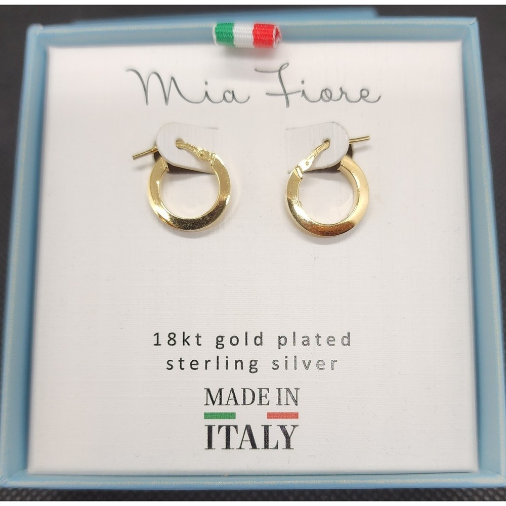 Mia Fiore Italy 18 kt Gold Plated .925 Sterling Silver Hoop Earrings~New In Box!